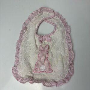 Baby Essentials white eyelet and pink gingham bunny easter ruffled baby bib